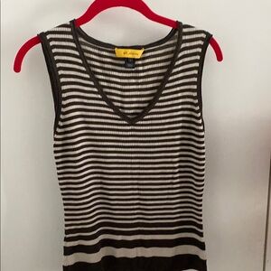 St. John Black and White Ribbed Fitted Tank Top